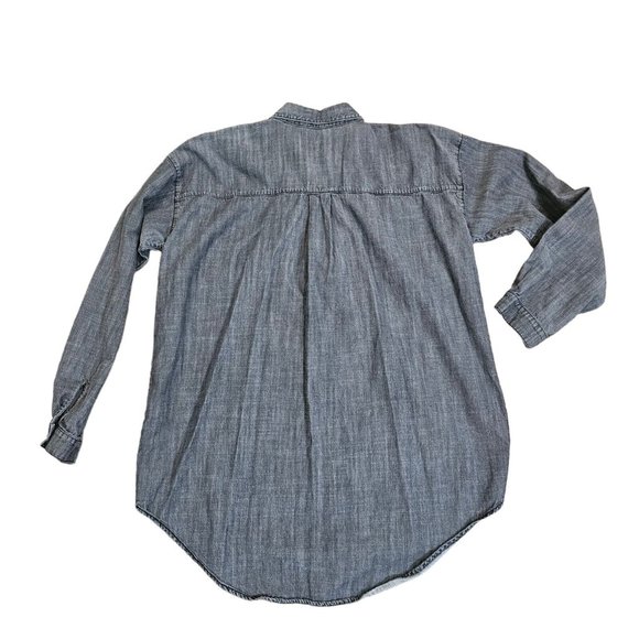 Eileen Fisher M Gray Chambray Denim Jean Popover Blouse Tunic Boho Tencel - Picture 5 of 9